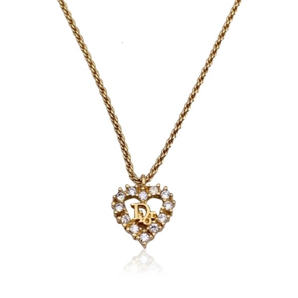 Dior 18k gold heart crystal necklace 16” - Picture 3 of 5